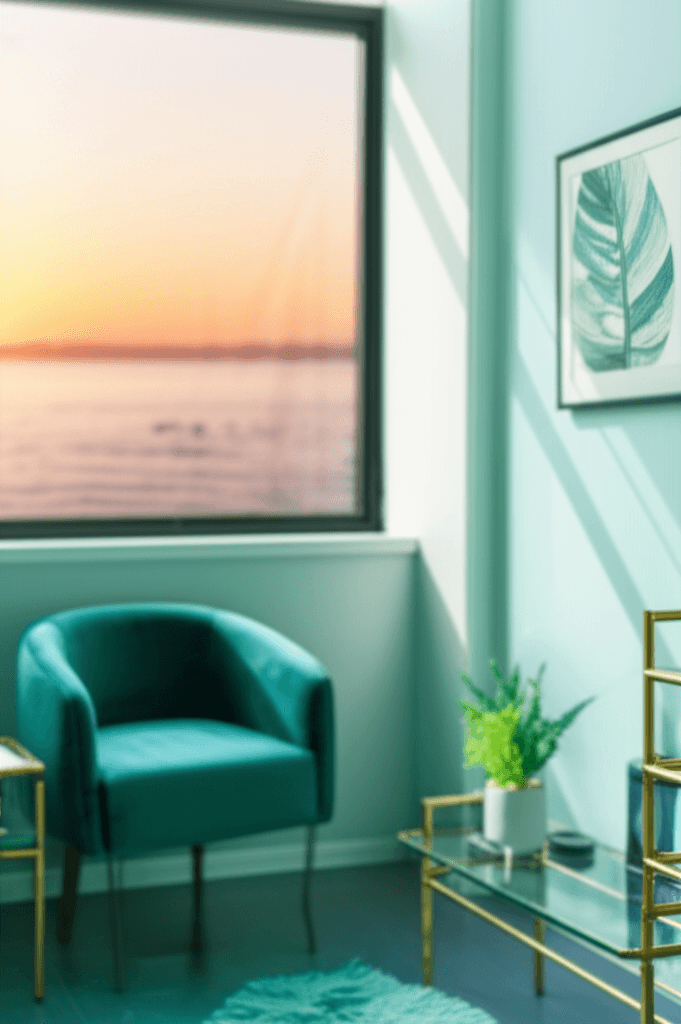 Consultório acolhedor de psicologia, ambiente tranquilo e iluminado